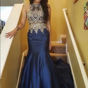 Navy and gold prom dress